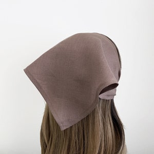 Neutral Linen Triangle Head Scarf – Brown, Elastic Wrap Headband, Women&#39;s Hair Accessory, Kerchief, Hair Wrap, Minimalist Bandana