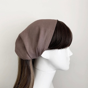Brown Linen Wide Headband - Hair Scarf, Bandanas - Womens Hair Accessories, Hair Wrap, Minimalist for Thick Thin Hair, Coffee, Coco, Taupe