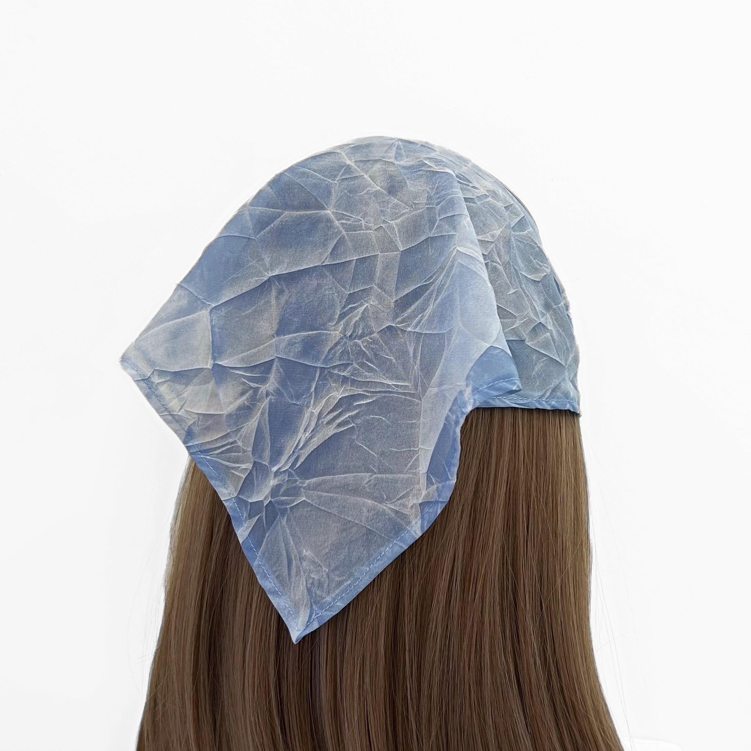 Blue And White Organza Sheer Triangle Headband - Boho Hair Wrap, Elastic Bandana, Hair Scarf, Lightweight Hair Scarf, Hair Accessories