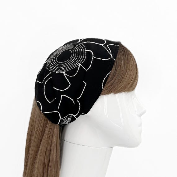 Black Embroidered Wide Headband - Floral, Boho, Black and  display picture 1