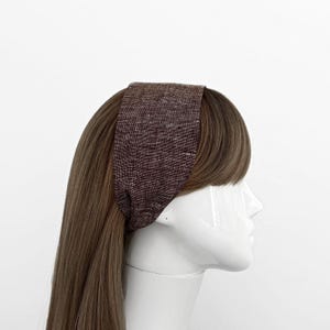 Brown Printed Linen Headband - Hair Scarf, Bandanas, Wide Hairbands - Women&#39;s Hair accessories, Hair Wrap, Minimalist for Thick Thin Hair