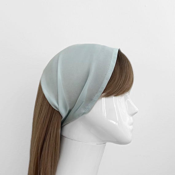 Blue Sheer Silk Wide Headband – Satin Hair Scarf With Elastic Band