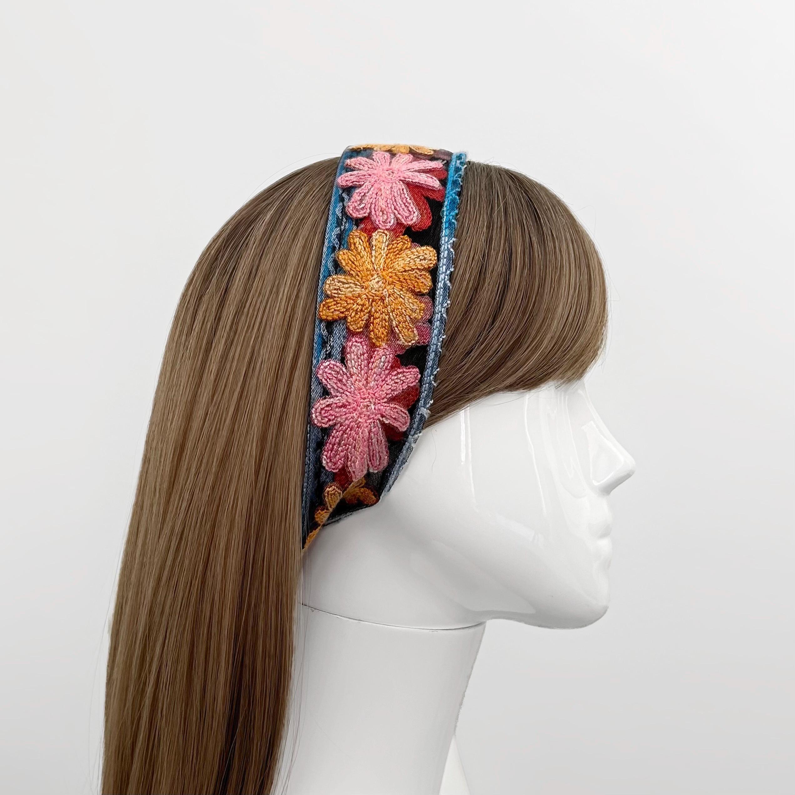 Suede headscarf headband floral Boho Floral Twist Knot Headband Elastic Wrap Turban Hair  main image 3