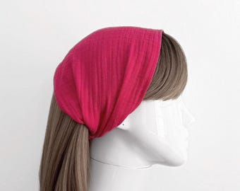Hot Pink Cotton Gauze Wide Headband - Women's Hair Accessory, Elastic Band, Solid Color