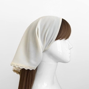 Cream Lace Triangle Hair Scarf, Boho Cottagecore Head Wrap, Self Tie Textured Poly Head Scarf, Vintage Style Gift For Her, Romantic Look