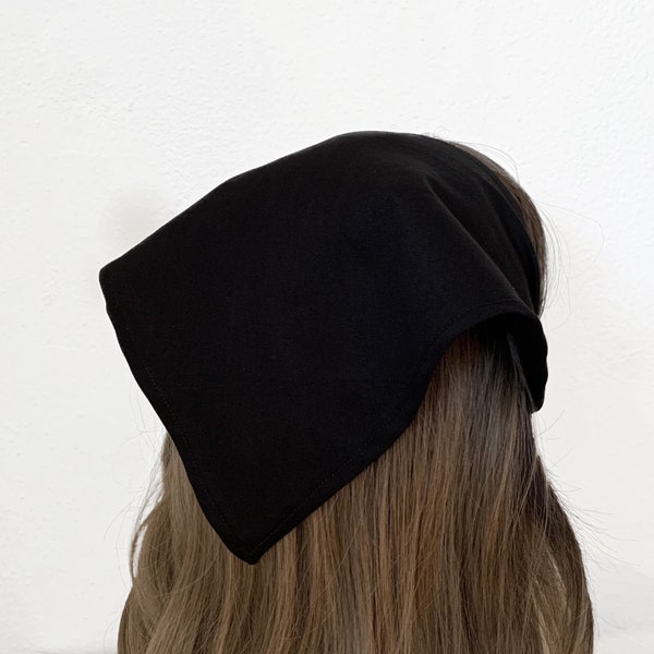 Black Cotton Triangle Head Scarf, Wrap Elastic Headband, Hair Bandana, Kercheif, Hair Scarf, Hair Wrap, Women's Hair Accessories