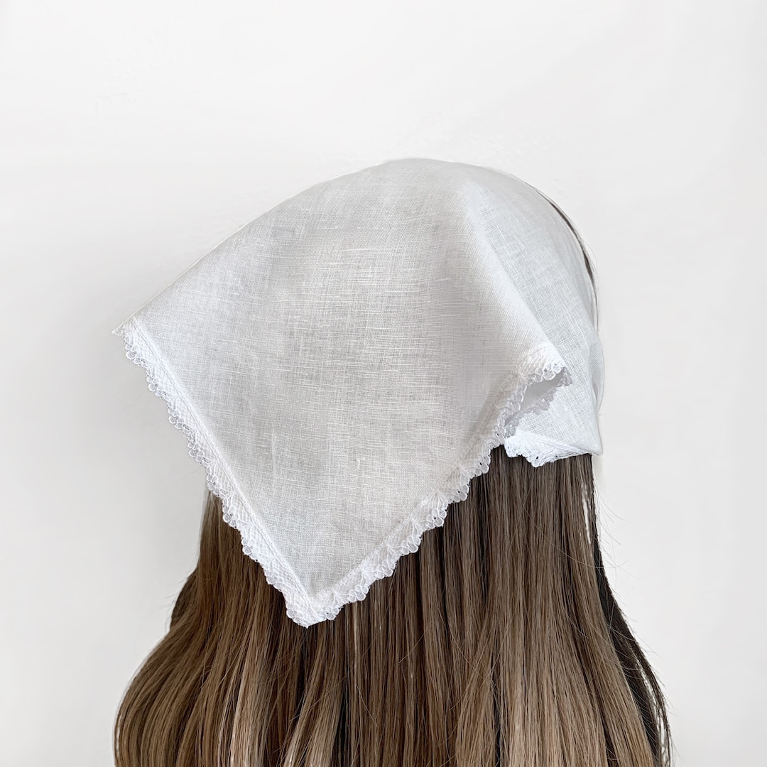 Linen Lace Trim Triangle Head Scarf, Wrap Elastic Headband, Kercheif ...