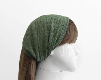 Army Green Cotton Gauze Wide Headband - Solid Color, Women’s Hair Accessory, Minimalist, Hair Wrap, Boho, Casual