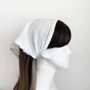 Linen Lace Trim Triangle Head Scarf, Wrap Elastic Headband, Kercheif, Hair Scarf, Hair Wrap, Women's Hair Accessories immagine 2