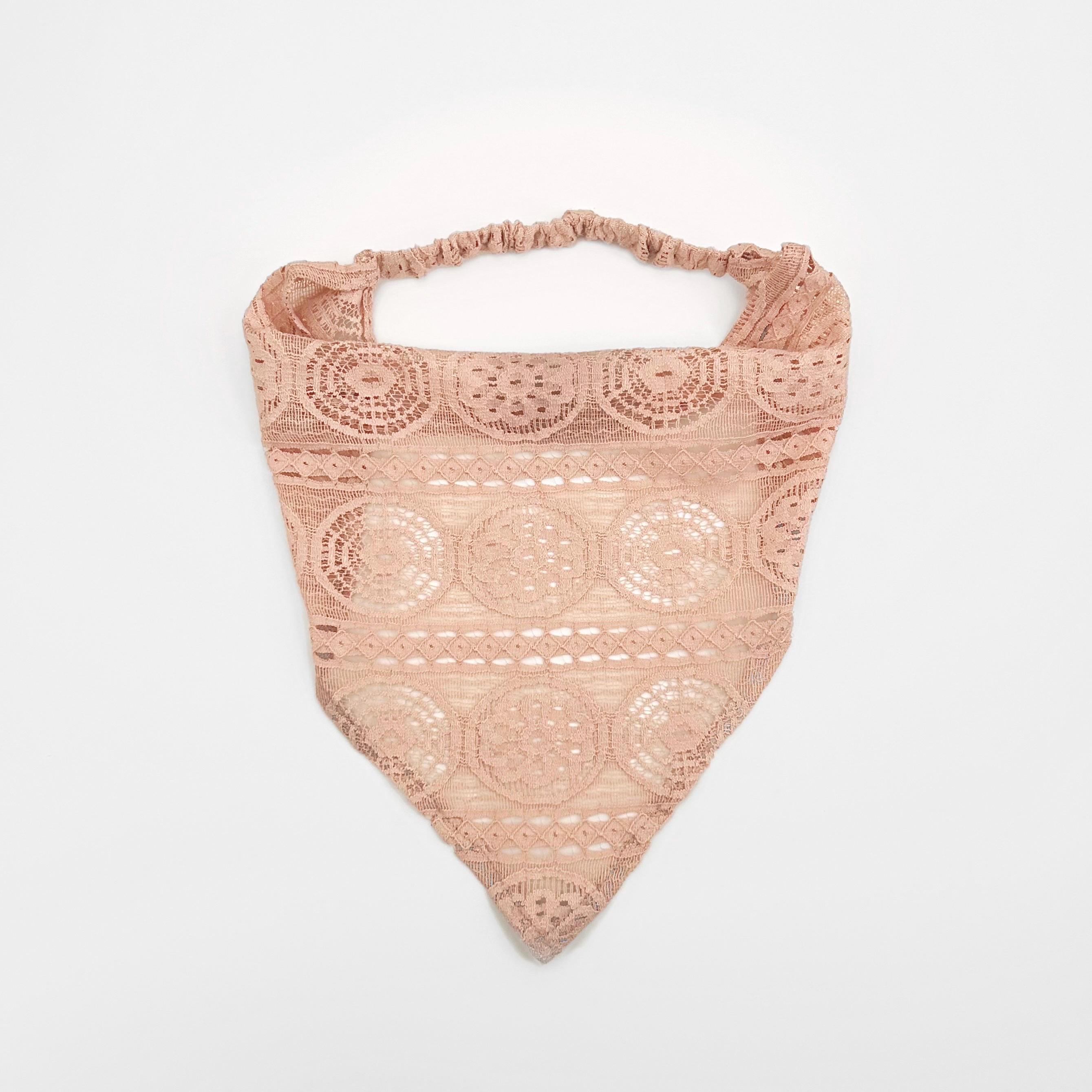 Pink Lace Triangle Headband - Floral, Embroidered Hair Scarf 