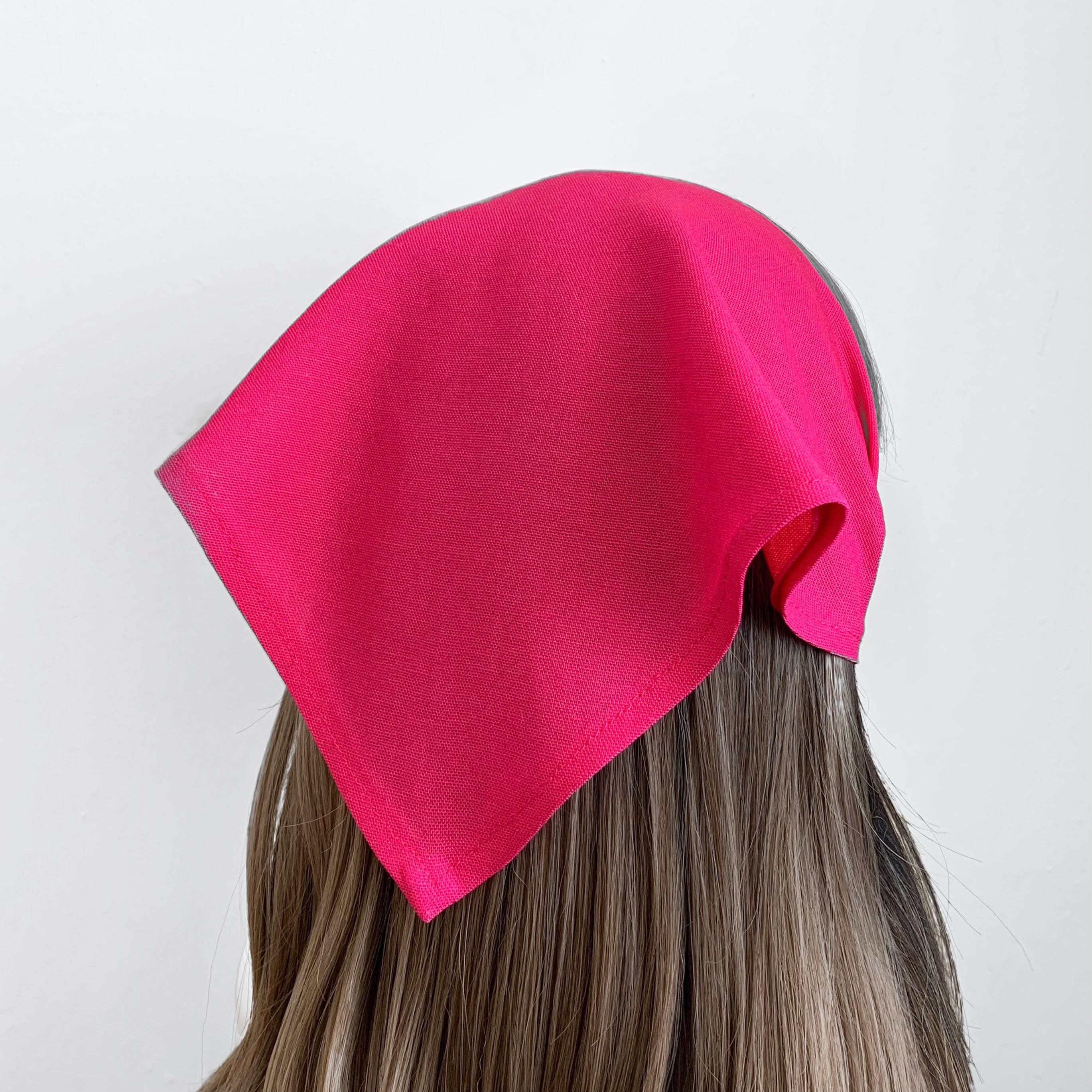 Hot Pink Linen Triangle Head Scarf, Wrap Elastic Headband