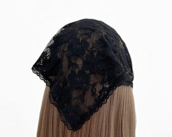 Black Lace Sheer Triangle Headband - Head Scarf, Wrap Elastic Headband, Kercheif, Hair Scarf, Hair Wrap, Hair Accessories