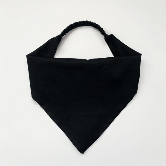 Black Cotton Triangle Headband - Elastic Hair Scarf, Bandana  display picture 3