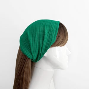 Green Cotton Gauze Wide Headband - Hair Scarf, Bandanas, Hairbands for Women - Headwear, Hair Wrap, Head Band, Minimalist, Solid Color
