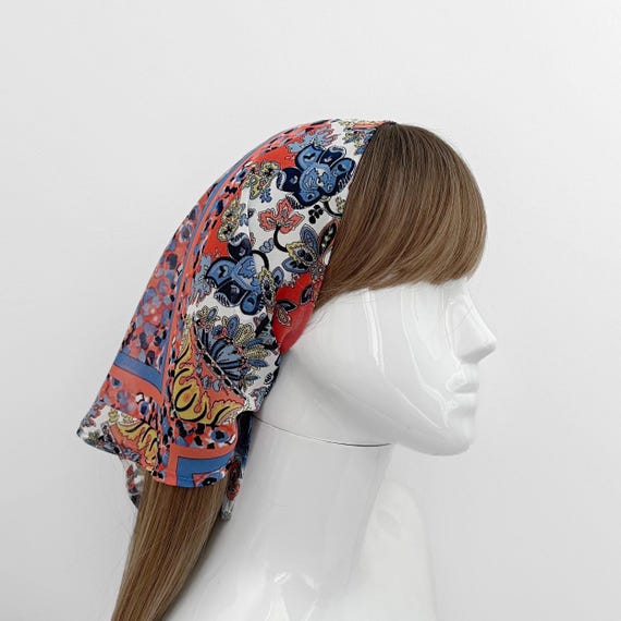 Floral Chiffon Hair Scarf - Boho Tile Print, Self-tie 