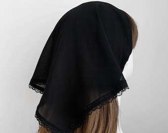Chiffon Lace Trim Self Tie Triangle Head Scarf - Sheer Lightweight Headband, Hair Bandana, Hair Scarf, Hair Wrap, Women's Hair Accessories