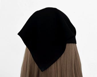 Black Lightweight Linen Head Scarf, Bandana With Ties  display picture 3