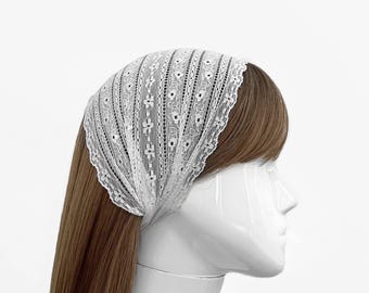 White Lace Wide Headband - Sheer, Floral, Hair Scarf, Bandanas - Women&#39;s Hair accessories, Hair Wrap, Minimalist for Thick Thin Hair, Bridal