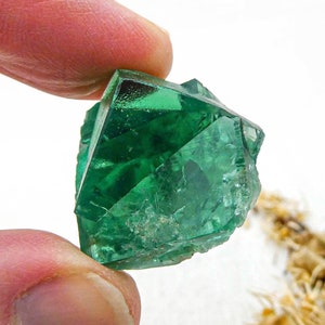 Green Fluorite Crystal Twin from the Rogerley Mine, Weardale, England • Rare Gemmy Natural Thumbnail Specimen
