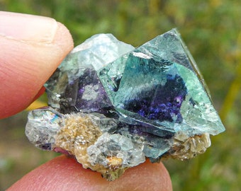 Green Fluorite Thumbnail Specimen with Purple Phantoms from the Yindu Mine, Inner Mongolia, China • Rare Gemmy Natural Crystal Twin