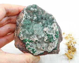 コンゴ産、ドゥルージーマラカイト入りブルークリソコラ水晶標本