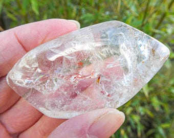 Clear Quartz Freeform with Hematite Inclusions • Polished Optical Rock Crystal • Smooth Gemmy Crystal