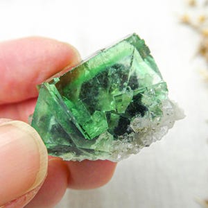 Green Fluorite with Quartz Specimen from the Yindu Mine, Inner Mongolia, China • Rare Gemmy Natural Crystals with Purple Phantom
