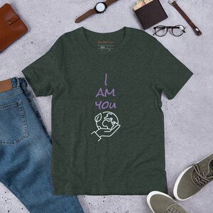 Camiseta &quot;I Am You&quot;, Camiseta Unisex de Manga Corta, Mensaje al Mundo, Planeta Tierra en diseño de palma