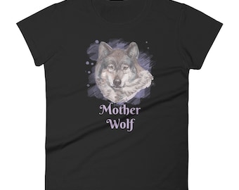 Mother Wolf with Wolf Head, Watercolor Wolf head Painting, Women's short sleeve t-shirt