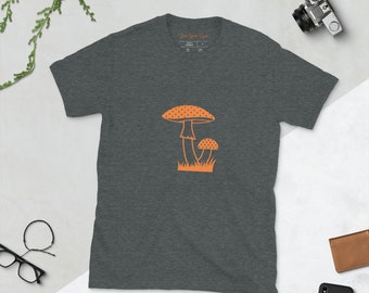 Short-Sleeve Unisex T-Shirt, Mushroom T-Shirt, Cotton T-Shirt, Orange Mushroom