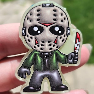 Jason Voorhees Friday the 13th Badge Reel, paperclip bookmark, keychain, phone socket, or magnet