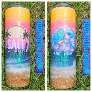 Sunset Beach made with real sand, sea turtle Custom Epoxy Tumbler
