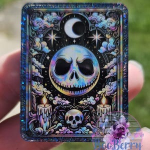 Carrete de insignia epoxi con forma de carta del Tarot del terror de Jack Skellington, llavero, agarre para teléfono, marcador con clip o imán