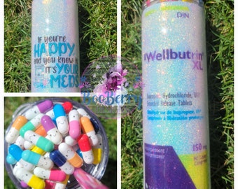 Funny Med Custom Epoxy Tumbler met Happy Pill Deksel