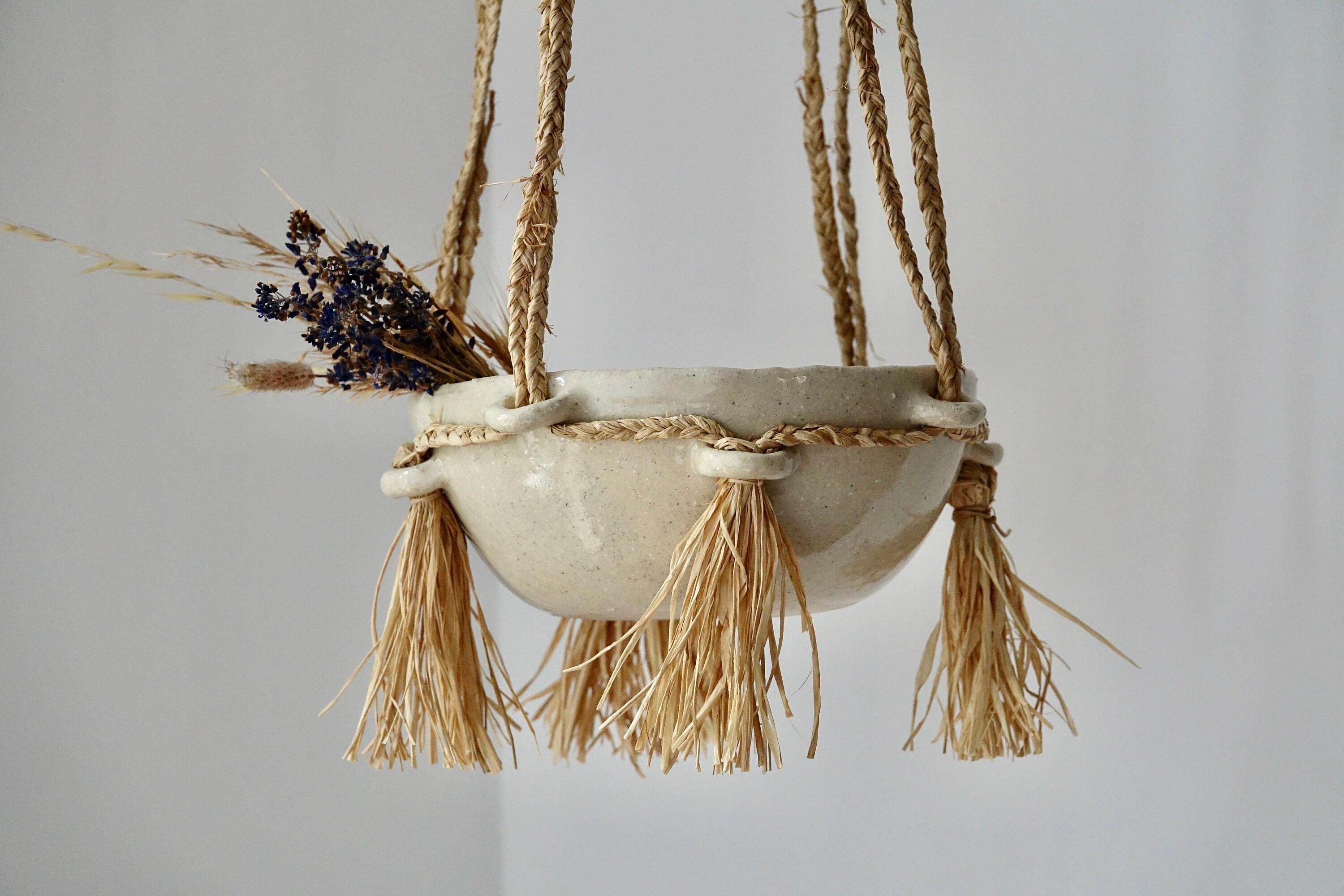 Ceramic hanging planter with natural fiber cords pottery Etsy