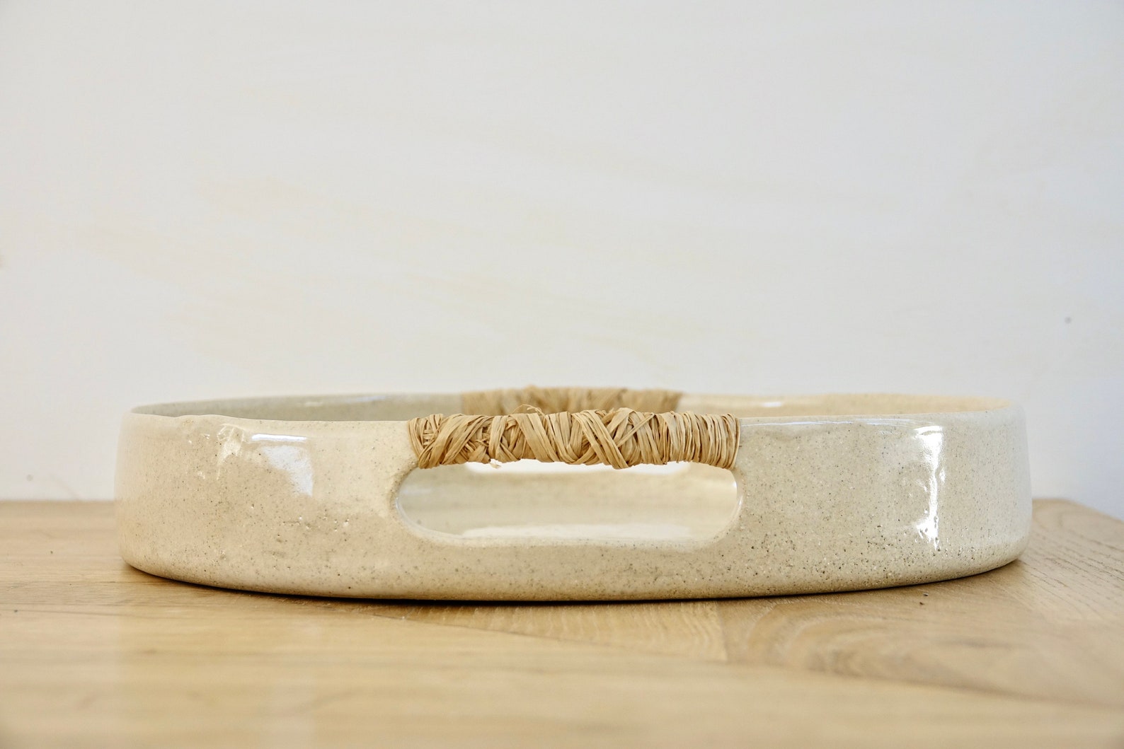 Ceramic decorative tray with rope handle White Beje pottery Etsy