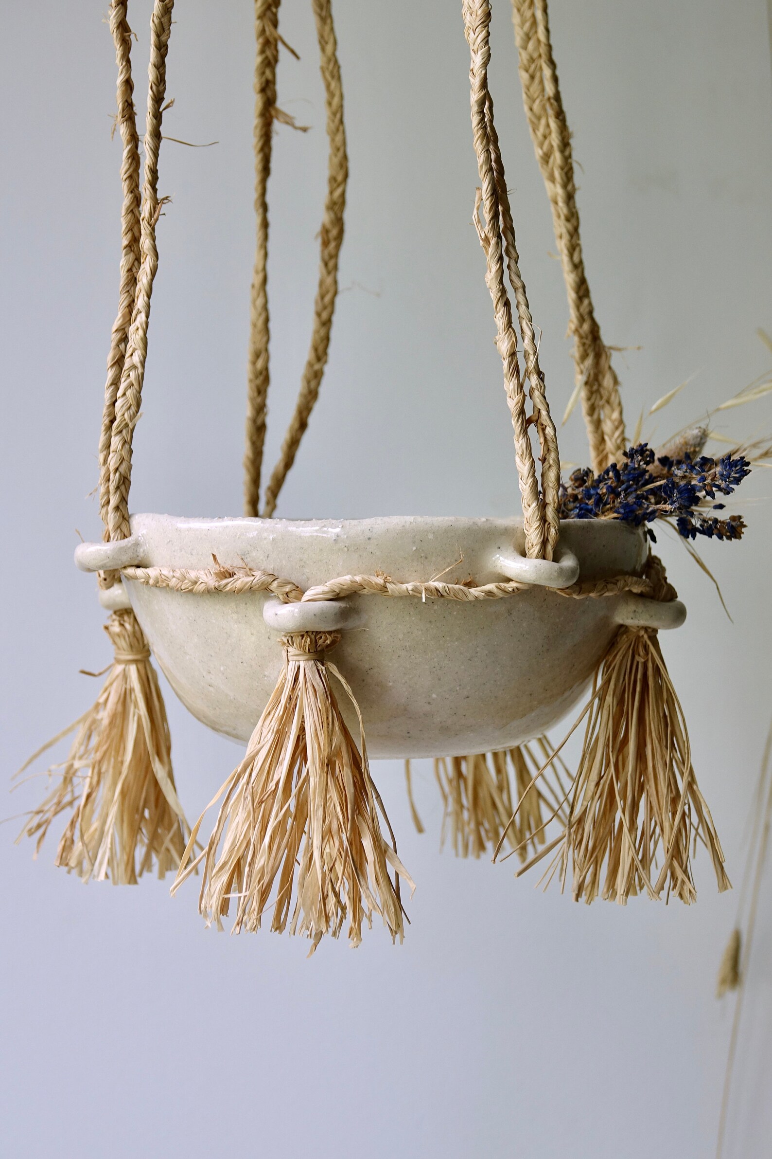 Ceramic hanging planter with natural fiber cords pottery Etsy