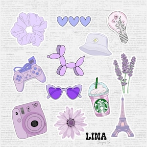 Pegatinas estéticas moradas / Pegatinas de chica preppy / Pegatinas de bebida morada de Starbucks / Pegatinas moradas de HydroFlask
