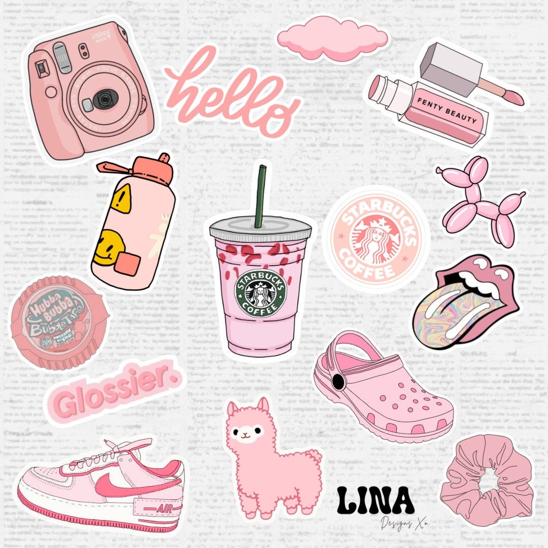 100 PCS Preppy Stickers Pink Stickers Pack, Aesthetic Stickers Water