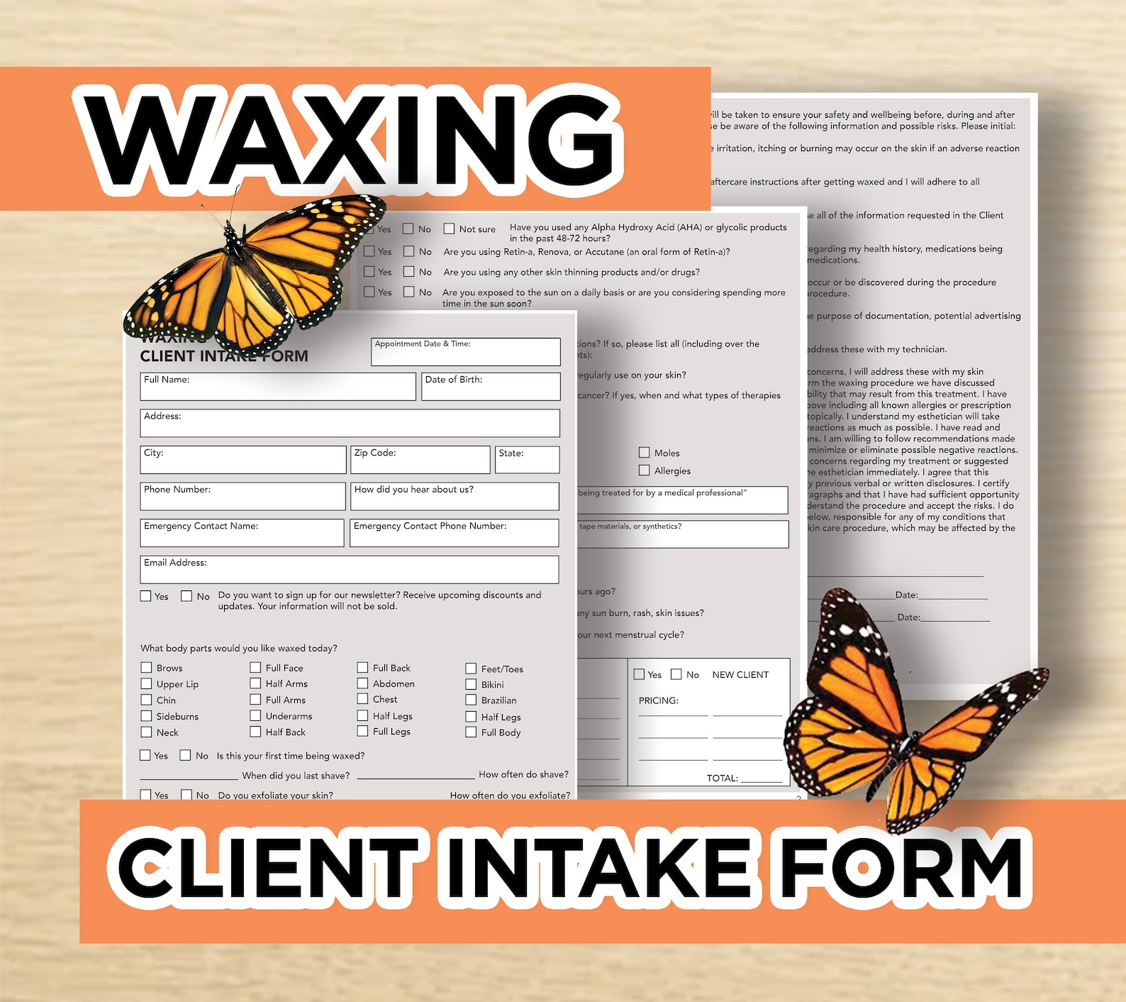 Waxing Client Intake Form Consent Form Health Forms Hair | Etsy