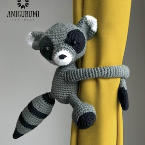 Crochet Raccoon Curtain Tie Backs: Handmade Stuffed Animal Holders (Set of 2)