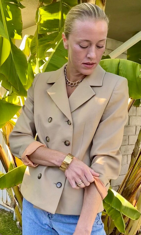 Vintage 90s Jones New York Blazer Tan Double Breasted Tailored 