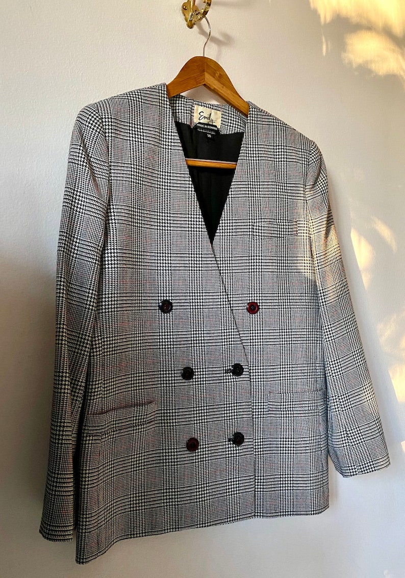 Vintage 1980er Jahre Houndstooth Karierter Blazer Größe L/XL Bild 3