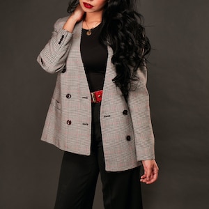 Vintage 1980&#39;s Houndstooth Plaid Blazer Size L/XL