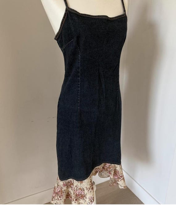 Vintage Y2K Denim Midi Dress with Lace Hem Charlotte Russe