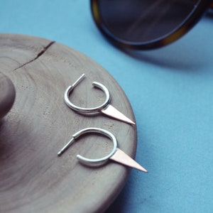 Handmade silver and copper creole earring