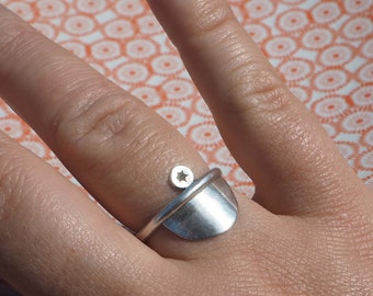 925 silver lunar ring with semicircle and star hallmark