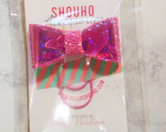 Bright Pink Glitter Bow on Pink Paperclip | Planner Accessories | On Large Paperclip
