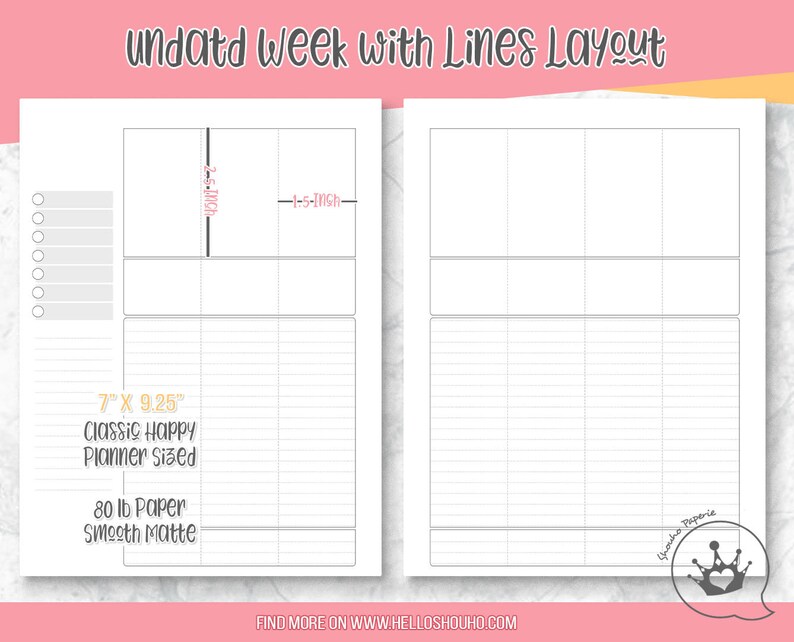 8 Weeks of Undated Weekly Vertical with lines layout Classic image 0