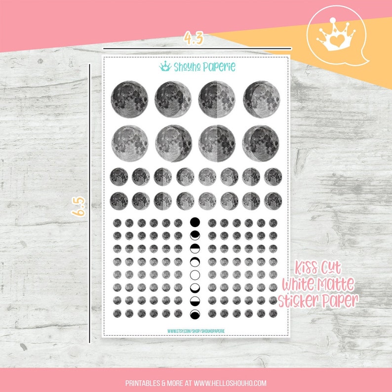 Moon Phases Cut Planner stickers on White Matte image 0